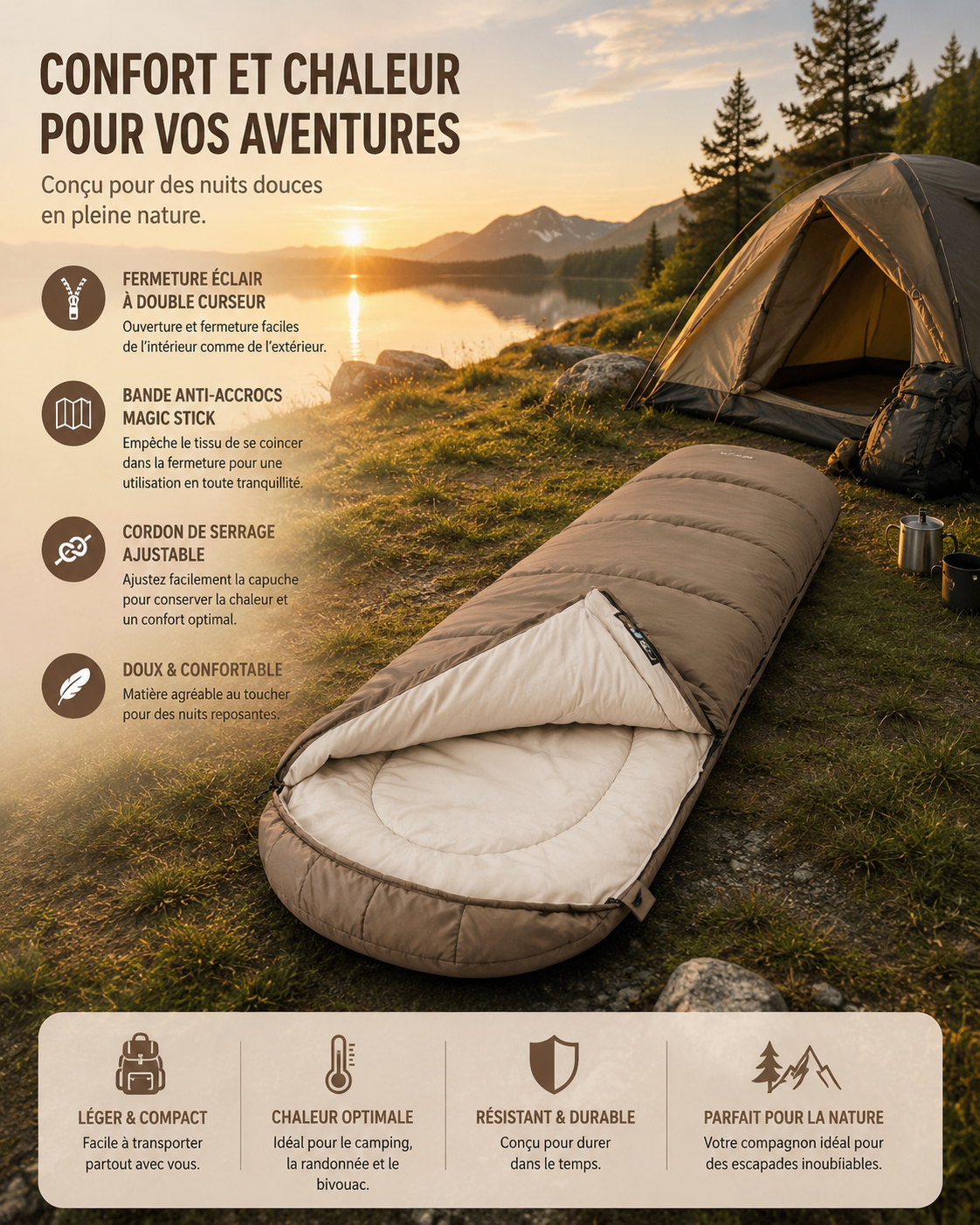 Sac De Couchage - Momie 4 Saisons pour Camping et Randonnée Outdoor - VaelDorm