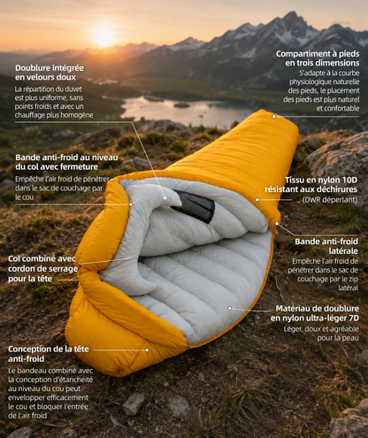 Sac de Couchage - Haute Performance Ultra-Léger Momie en Duvet pour Randonnée et Trekking - VaelDorm