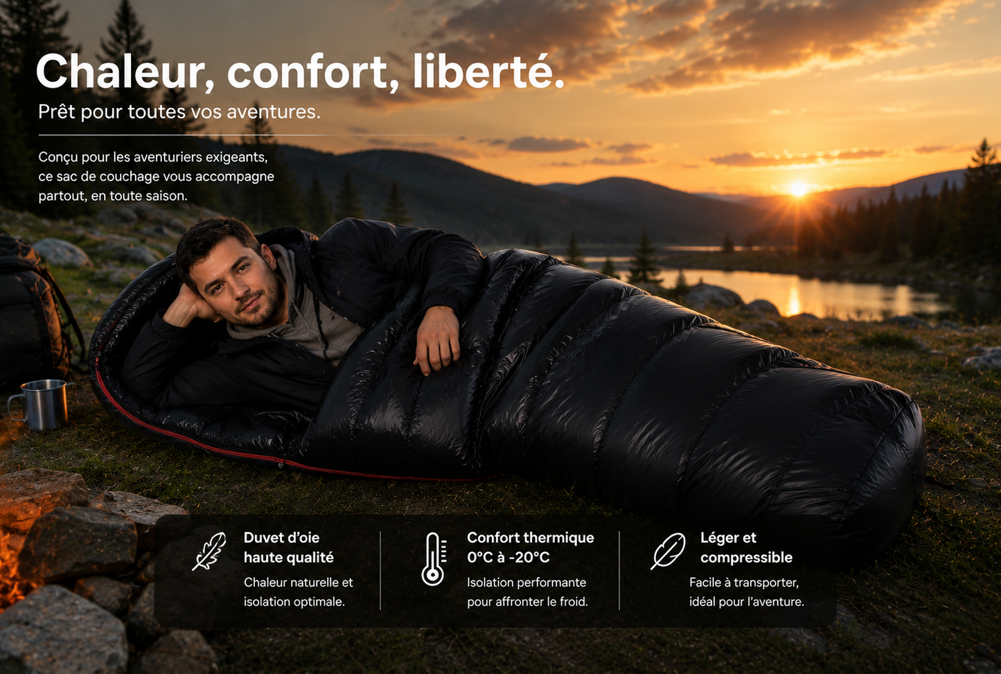 Sac De Couchage - Haute Performance Grand Froid Momie en Duvet d'Oie 4 Saisons - VaelDorm