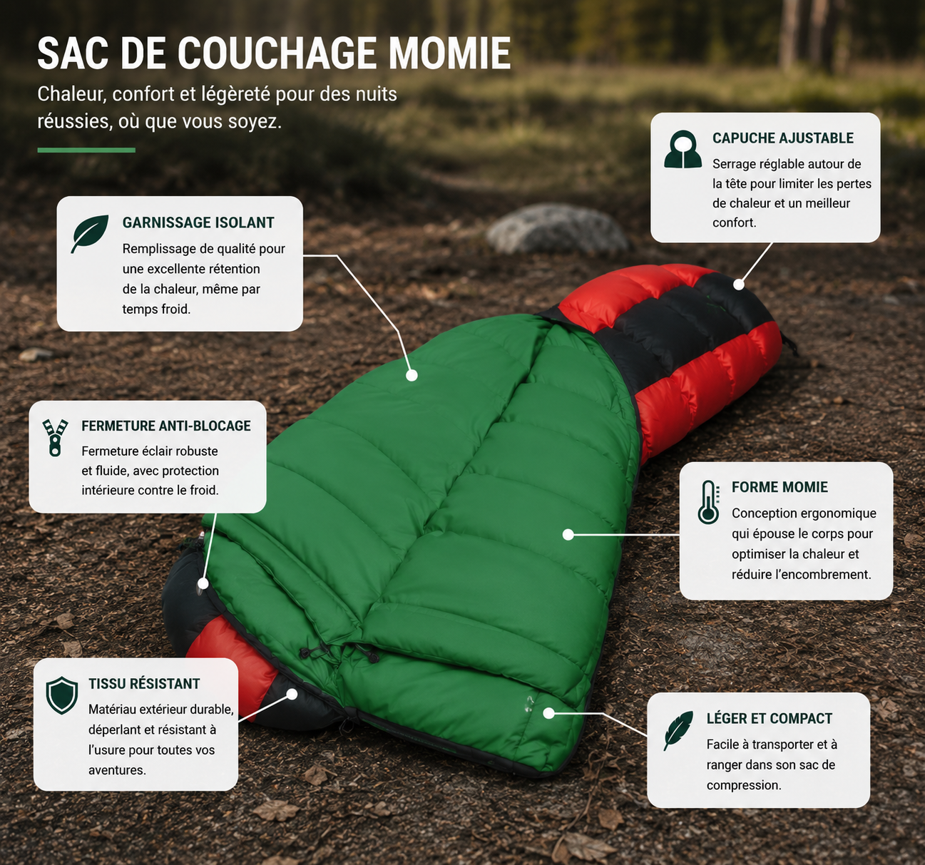 Sac De Couchage - Coton Épais 4 Niveaux d’Isolation Pour Camping Hiver - VaelDorm